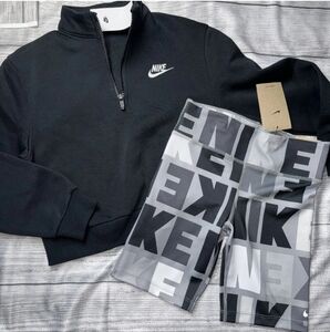 NWT Girls Medium Nike Black Pullover and Gray Logo Shorts